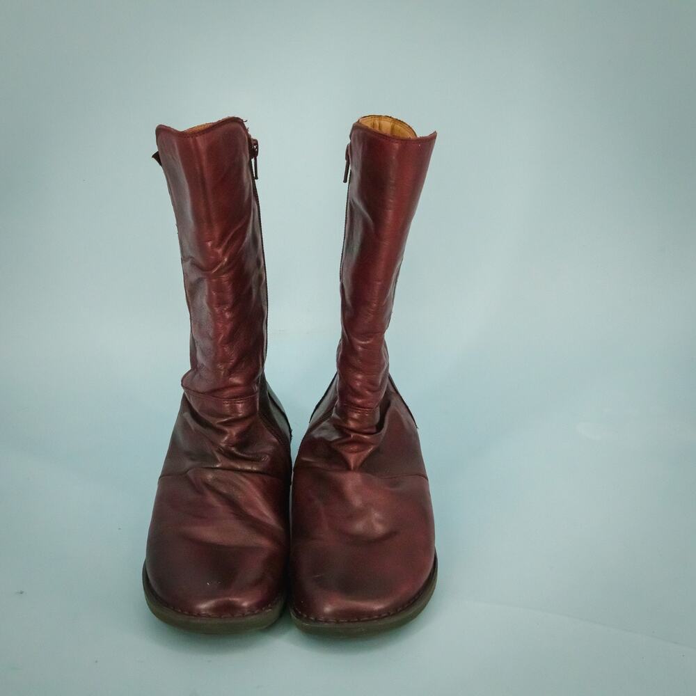 Miz Mooz 40 Size 9-9.5 Pass Burgundy Leather Slouchy Side Zip Leather Mid-Calf B - Picture 3 of 8